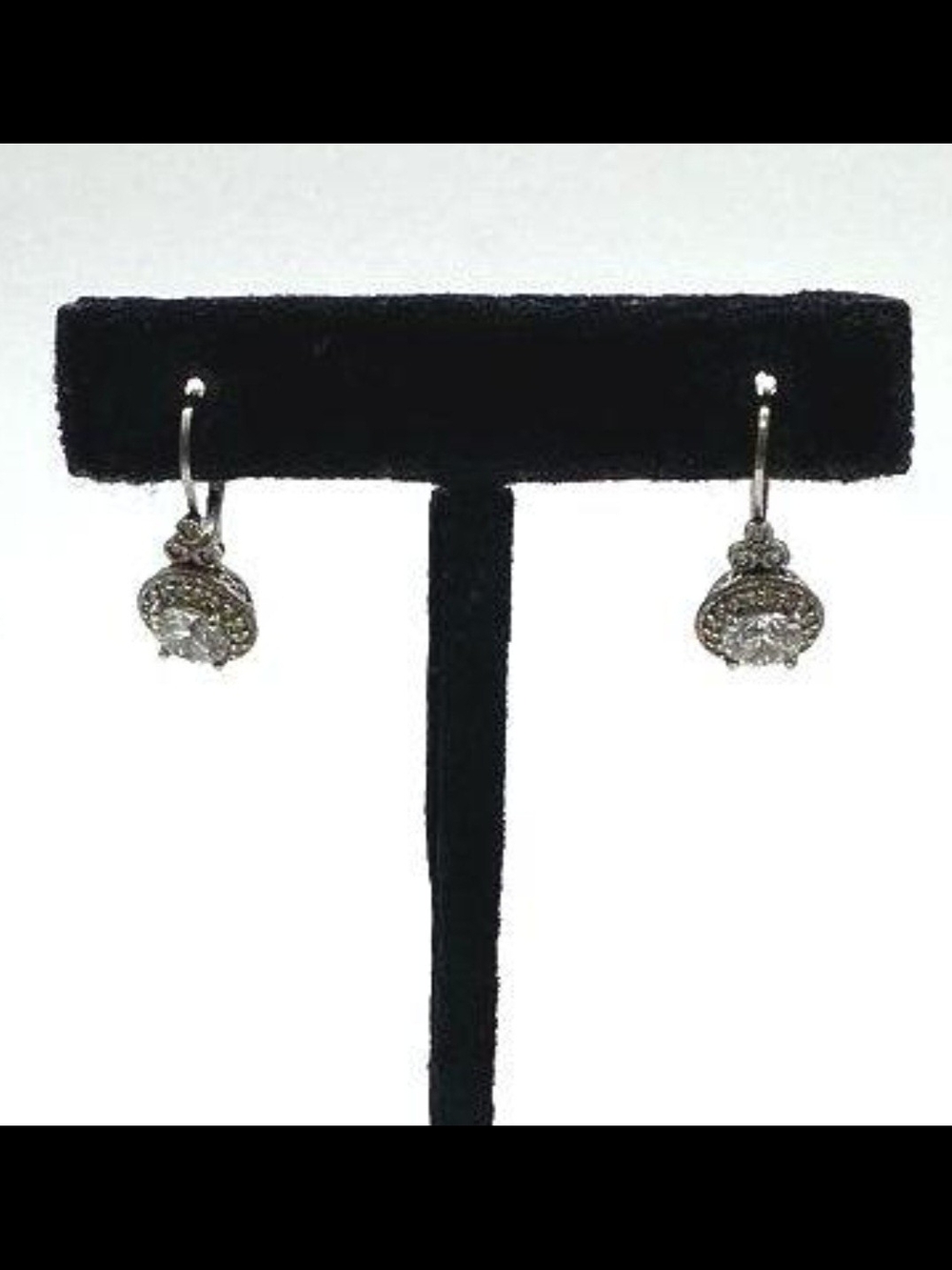 π 925 Sterling Silver CZ Diamond Halo Lever Back Drop Earrings Art Deco - Picture 9 of 15